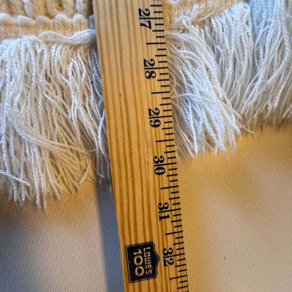 VTG Crochet Poncho Cardigan Sweater Cape OSFM White Fringe 70s Boho Grandma - Picture 6 of 7